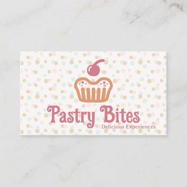 Cupcake Bakery Logo | Polka Dot Pattern Business Card (Front)