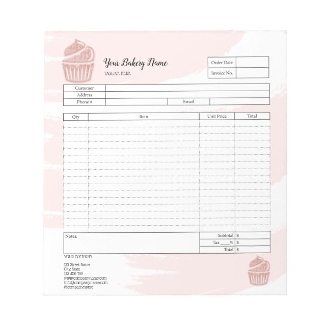 Cupcake Bakery Mixer Order Form Invoice  Notepad (Front)