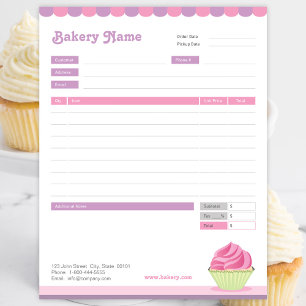 Cupcake Bakery Order Form or Invoice Notepad
