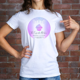 Cupcake Bakery Pastry Cafe Purple Glitter Drips T-Shirt