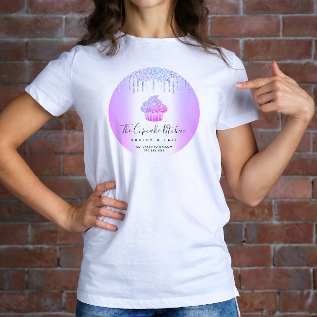 Cupcake Bakery Pastry Cafe Purple Glitter Drips T-Shirt