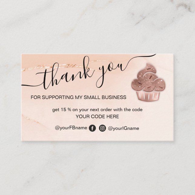 Cupcake Bakery Pastry Chef Blush Pink Business Card (Front)