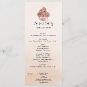 Cupcake Bakery Pastry Chef Blush Pink Rose Gold Menu