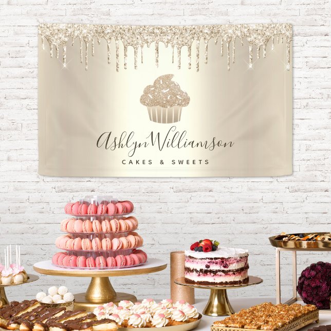 Cupcake Bakery Pastry Chef Chic Gold Glitter Drips Banner (Creator Uploaded)