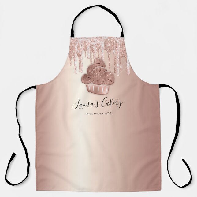 Cupcake Bakery Pastry Chef Glitter Drips Rose Gold Apron (Front)