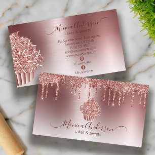 Cupcake Bakery Pastry Chef Glitter Drips Rose Gold Business Card