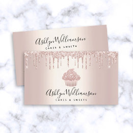 Cupcake Bakery Pastry Chef Glitter Drips Rose Gold Business Card