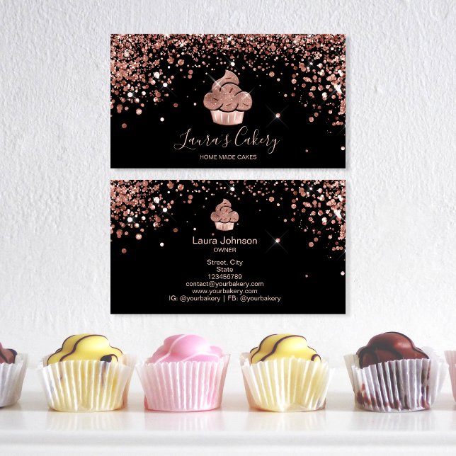 Cupcake Bakery Pastry Chef Glitter Drips Rose Gold Business Card (Creator Uploaded)