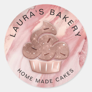 Cupcake Bakery Pastry Chef Glitter Drips Rose Gold Classic Round Sticker