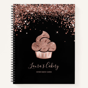 Cupcake Bakery Pastry Chef Glitter Drips Rose Gold Notebook