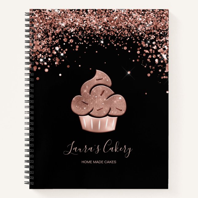 Cupcake Bakery Pastry Chef Glitter Drips Rose Gold Notebook (Front)