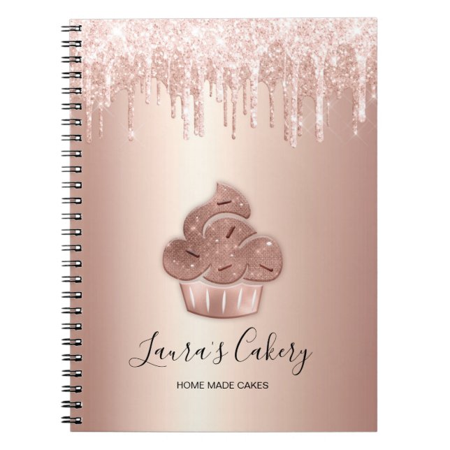 Cupcake Bakery Pastry Chef Glitter Drips Rose Gold Notebook (Front)