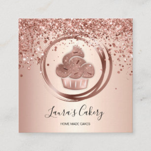 Cupcake Bakery Pastry Chef Glitter Drips Rose Gold Square Business Card