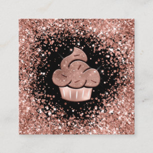 Cupcake Bakery Pastry Chef Glitter Drips Rose Gold Square Business Card