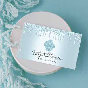 Cupcake Bakery Pastry Chef Glitter Drips Turquoise Business Card