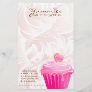 Cupcake Bakery Pastry Chef Pink Heart Leaves 1 Stationery