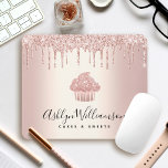 Cupcake Bakery Pastry Chef Rose Gold Glitter Drips Mouse Pad<br><div class="desc">Make a stylish impression with this elegant, sophisticated, simple, and modern custom name mousepad. A sparkly, rose gold cupcake, script handwritten typography and glitter drips overlay a faux metallic rose gold ombre background. Personalise with your full name, job title, or other info. Makes a chic, professional and fashionable statement for...</div>