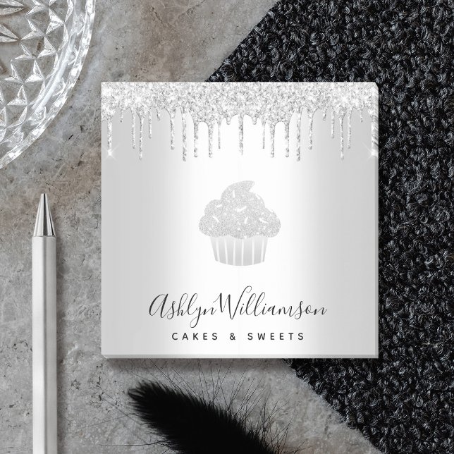 Cupcake Bakery Pastry Chef Silver Glitter Drips Post-it Notes (Creator Uploaded)