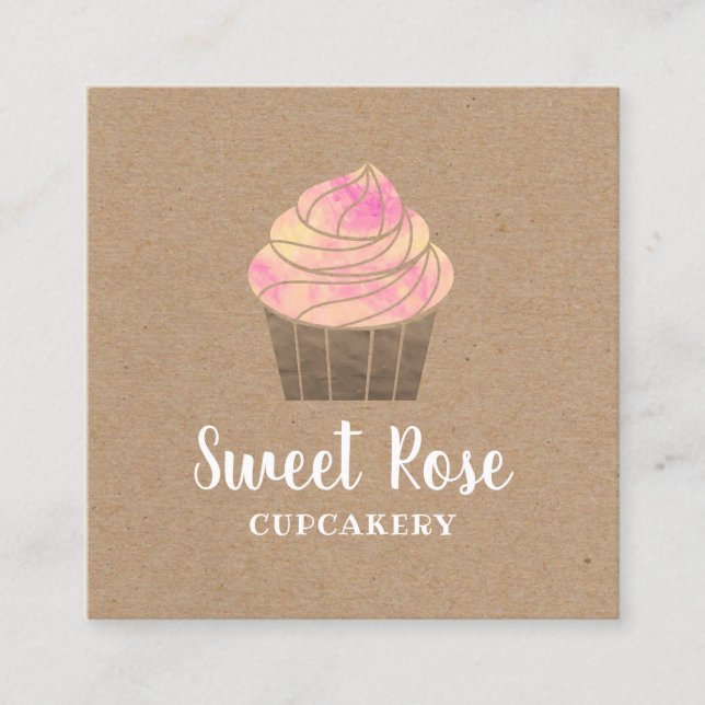 Cupcake Bakery Pastry Cupcakery Rustic Kraft Square Business Card (Front)