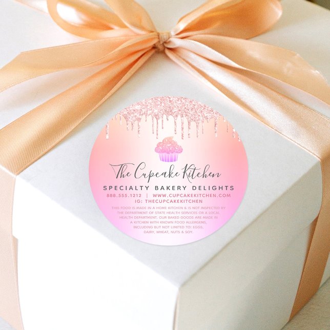 Cupcake Bakery Pink Glitter Rainbow Ombre Legal Classic Round Sticker (Creator Uploaded)