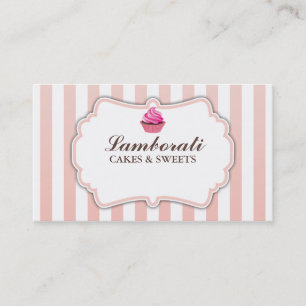 Cupcake Bakery Pink Stripes Cute Elegant Modern Business Card