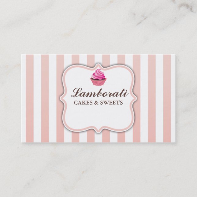 Cupcake Bakery Pink Stripes Cute Elegant Modern Business Card (Front)