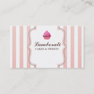 Cupcake Bakery Pink Stripes Cute Elegant Modern Business Card