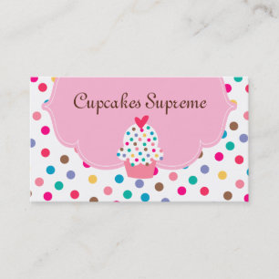 Cupcake Bakery Polka Dots Pink Heart Business Card