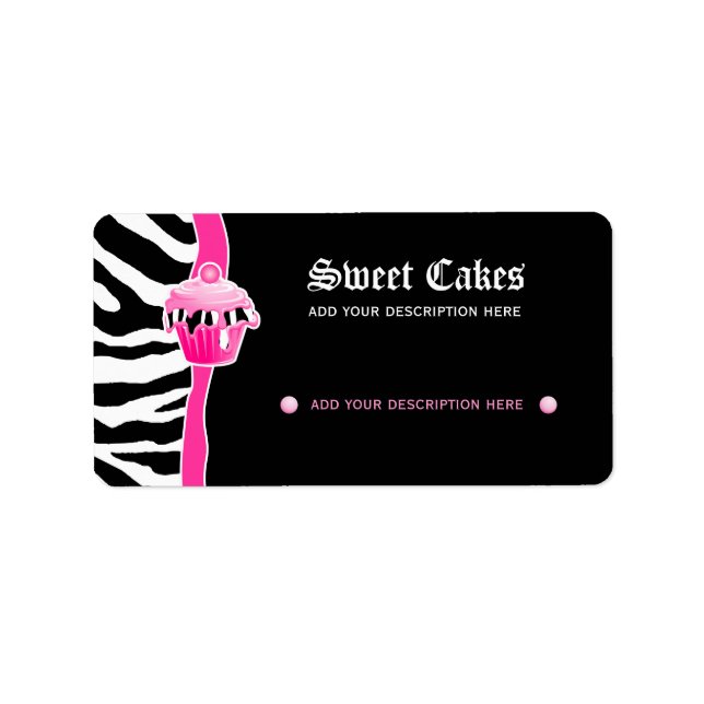Cupcake bakery price label zebra retro pink 2 (Front)