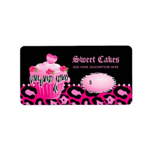 Cupcake bakery price label zebra rose pink black