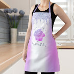 Cupcake Bakery Purple Blue Glitter Drip Typography Apron<br><div class="desc">Here’s a wonderful way to add to the fun of baking. Add extra sparkle to your culinary adventures whenever you wear this elegant, sophisticated, simple, and modern apron. A sparkly, purple pink blue ombre cupcake, script handwritten typography and glitter drips overlay a girly faux metallic purple blue ombre background. Personalise...</div>