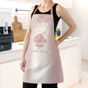 Cupcake Bakery Rose Gold Glitter Drips Typography Apron