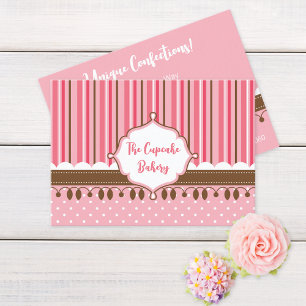 Cupcake Bakery Striped Pink Brown Business Card