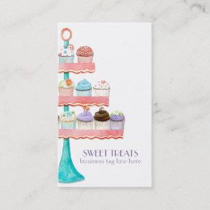 Cupcake Bakery Watercolor Floral Sprinkle Business Card