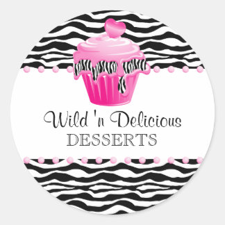 Cupcake Bakery Zebra Cupcake Pink Classic Round Sticker