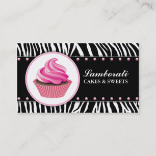 Cupcake Bakery Zebra Print Pink Elegant Modern Business Card