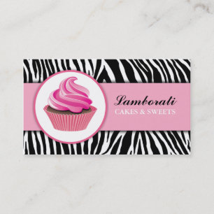 Cupcake Bakery Zebra Print Pink Elegant Modern Business Card