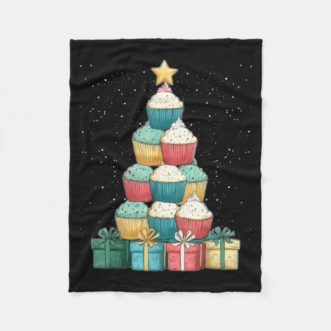 Cupcake Baking Baker Christmas Tree Xmas  Fleece Blanket (Front)