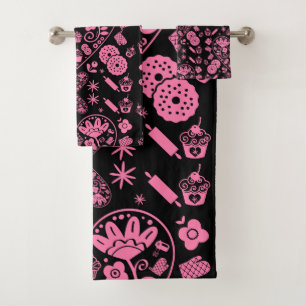 Cupcake Baking Folk Art Bath Towel Set