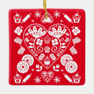 Cupcake Baking Folk Art Ceramic Ornament