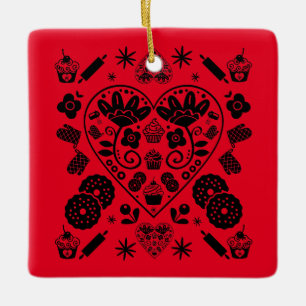 Cupcake Baking Folk Art Ceramic Ornament