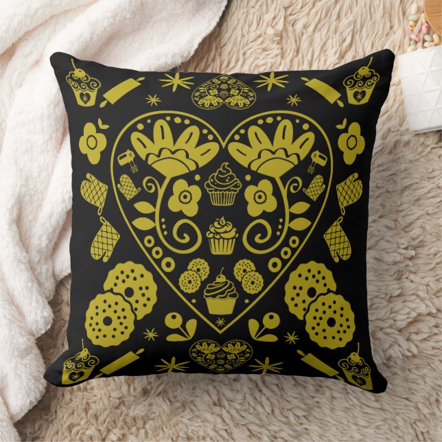 Cupcake Baking Folk Art Cushion (Blanket)