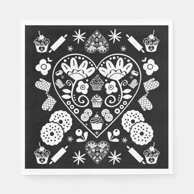 Cupcake Baking Folk Art Napkin (Front)
