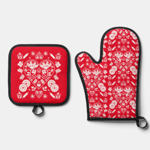 Cupcake Baking Folk Art Oven Mitt & Pot Holder Set