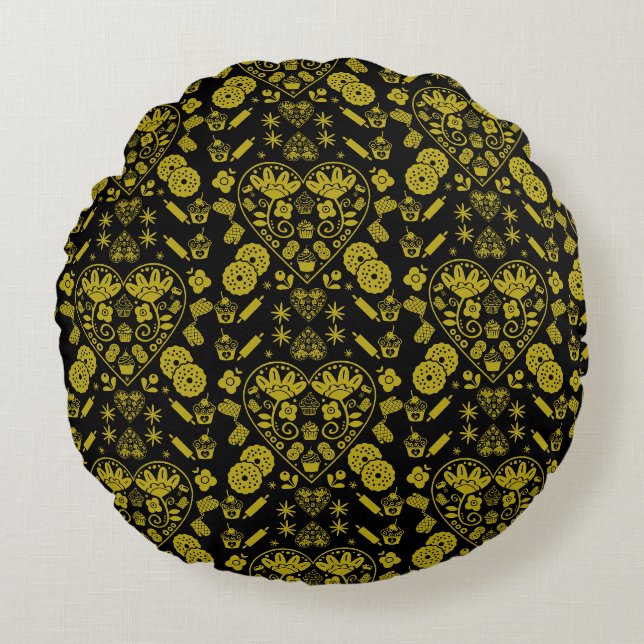 Cupcake Baking Folk Art Round Cushion (Front)