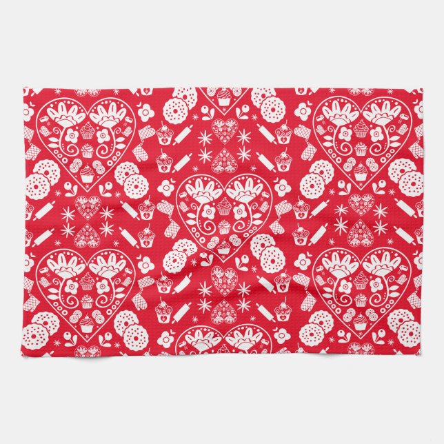 Cupcake Baking Folk Art Tea Towel (Horizontal)