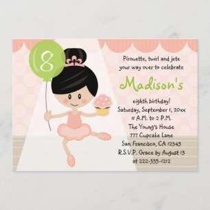 Cupcake Ballerina Birthday Asian Dark Hair Invitation