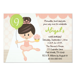 Cupcake Ballerina Birthday Brunette Invitation