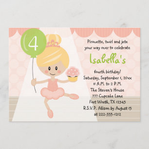 Cupcake Ballerina Birthday Invitations Blonde