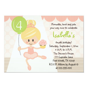 Cupcake Ballerina Birthday Invitations Blonde